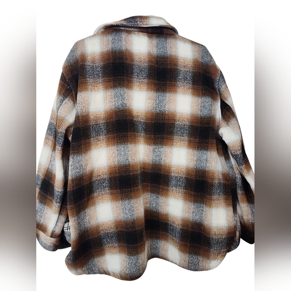 NWOT Shacket Plaid Brown and Black Women's Jacket, L - Picture 2 of 4